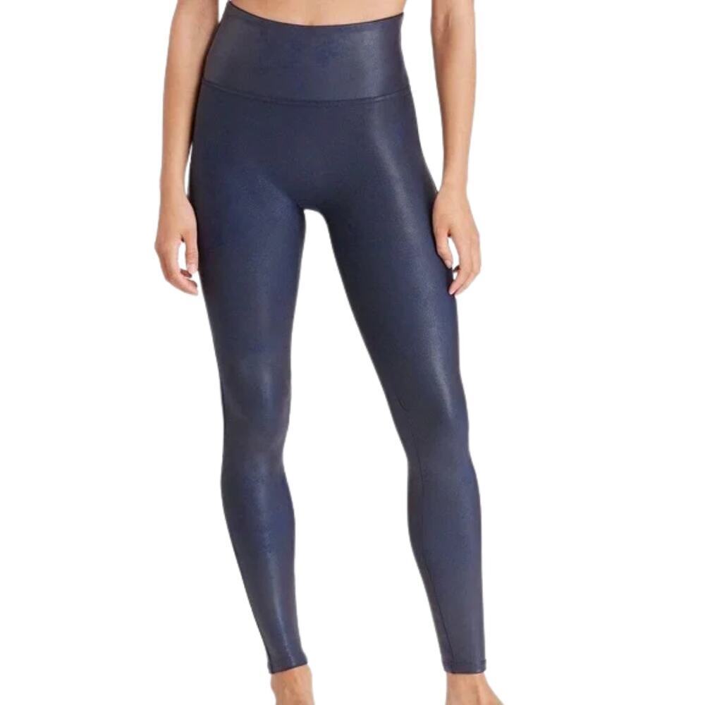 SPANX Faux Leather Legging Midnight Navy Blue Size Large Pull On Leggings